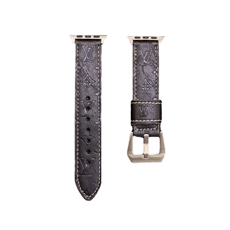 Leather Monogram Apple Watch Bands Leather Blue-YH24422