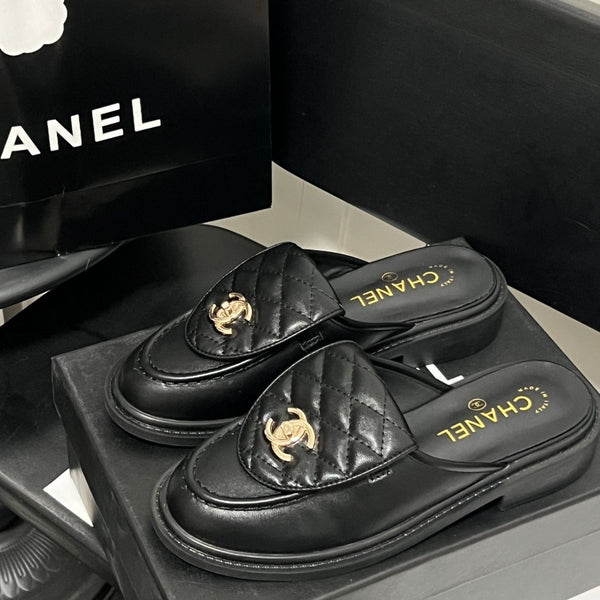 Light Luxury Quilted Metal Buckle Mules