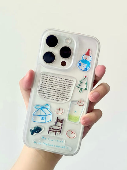Transparent color-blocking border phone case + DIY jelly gel stickers (Reusable)