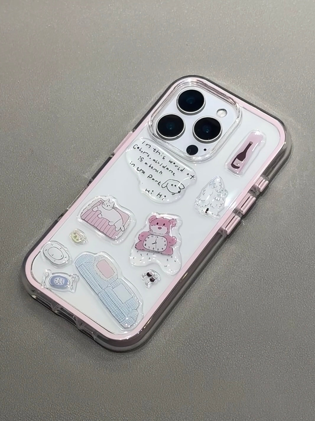 Transparent color-blocking border phone case + DIY jelly gel stickers (Reusable)