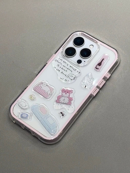 Transparent color-blocking border phone case + DIY jelly gel stickers (Reusable)
