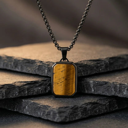 Golden Tiger Stone Dog Tag Necklace