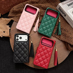 Luxury Quilted Wallet iPhone Case with Tassel & Gold Clasp