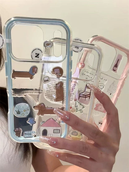 Transparent color-blocking border phone case + DIY jelly gel stickers (Reusable)