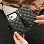 Luxury Quilted Wallet iPhone Case with Tassel & Gold Clasp