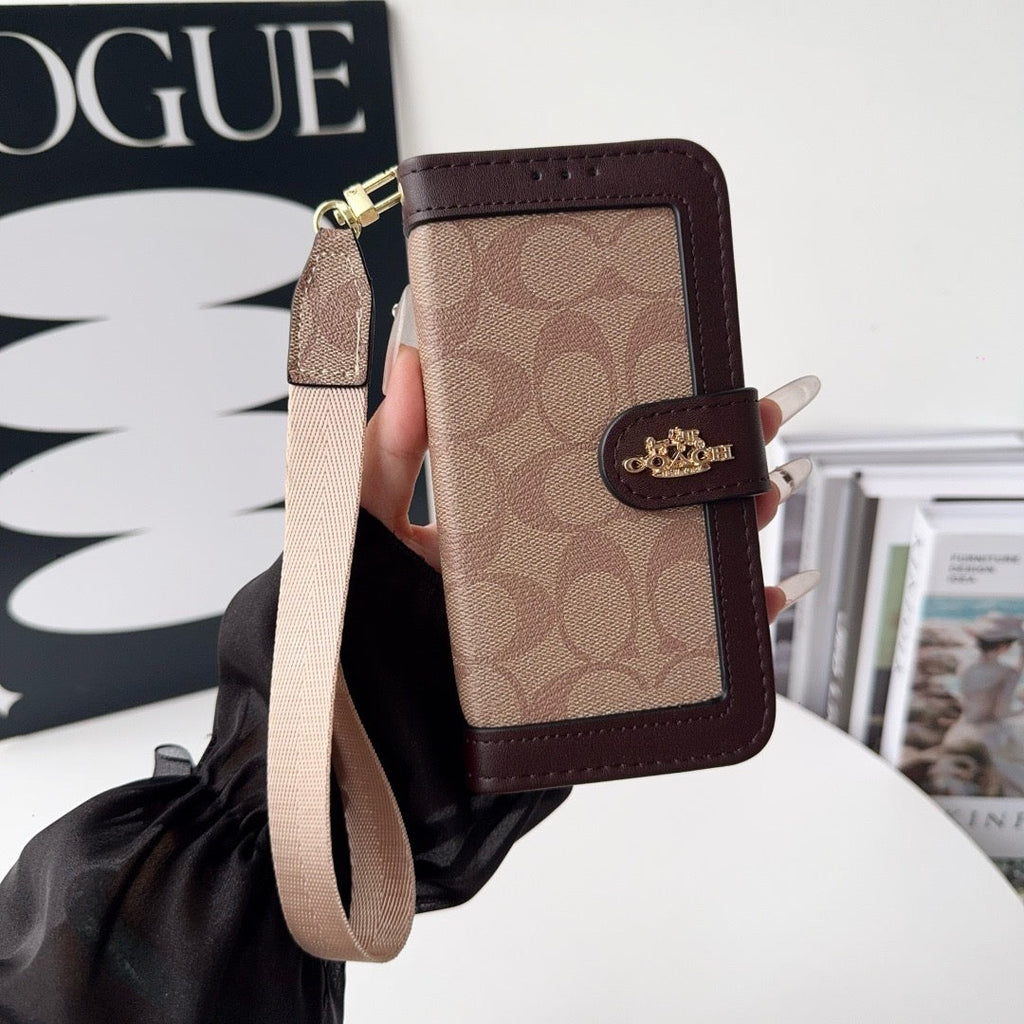 CO Luxury Pattern Wallet iPhone Case with Card Holder and Strap