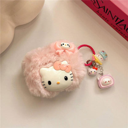 Plush Cute Cartoon Kitty AirPods Case Cover with Keychain Loop